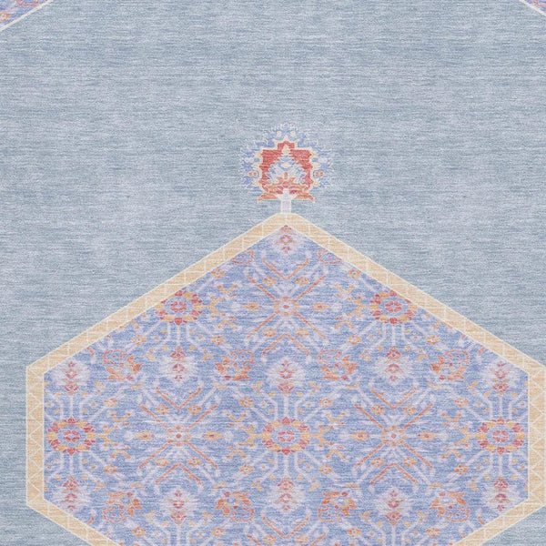 HomeRoots 5' X 8' Denim Blue Coral & Wheat Oriental Rug - Durable, Washable, UV Protected for Busy Homes 679350