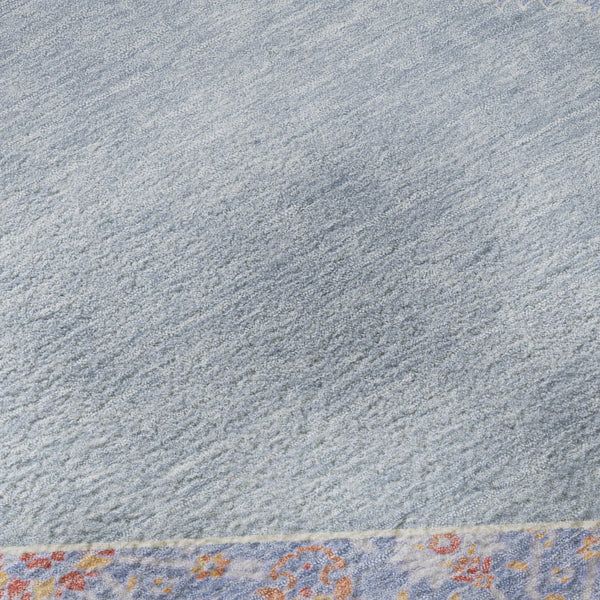 HomeRoots 8' Denim Blue Coral & Wheat Oriental Round Rug - Washable, UV-Protected, Ideal for Family Spaces! 679351