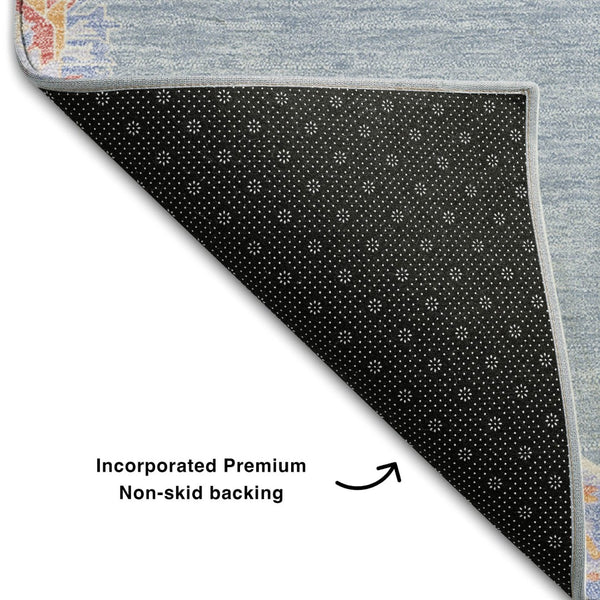 HomeRoots 8' X 10' Washable Oriental Area Rug in Denim Blue, Coral, & Wheat - UV Protected, Stain Resistant, Durable 679352