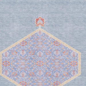 HomeRoots 8' X 10' Washable Oriental Area Rug in Denim Blue, Coral, & Wheat - UV Protected, Stain Resistant, Durable 679352
