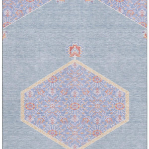 HomeRoots 8' X 10' Washable Oriental Area Rug in Denim Blue, Coral, & Wheat - UV Protected, Stain Resistant, Durable 679352