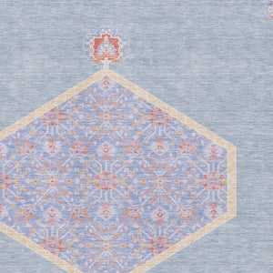 HomeRoots 9' X 12' Denim Blue Area Rug - Washable Oriental Design with Coral Accents & UV Protection for Durability 679353