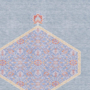 HomeRoots 10' X 14' Denim Blue Coral & Wheat Oriental Area Rug - High-Traffic, Stain Resistant, UV Protected! 679354