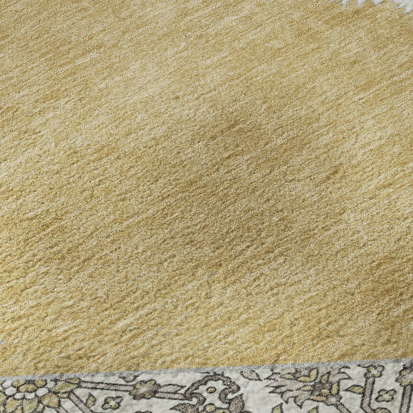 HomeRoots 8' Gold Ivory and Gray Oriental Washable Round Rug - Stylish, Durable, Easy-Care for Busy Homes 679357