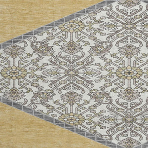 HomeRoots 8' Gold Ivory and Gray Oriental Washable Round Rug - Stylish, Durable, Easy-Care for Busy Homes 679357
