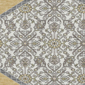HomeRoots 8' X 10' Elegant Gold Ivory Gray Oriental Area Rug – Washable, Stain-Resistant, UV Protected Design 679358