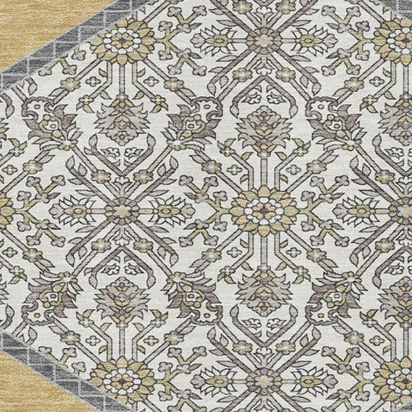 HomeRoots 8' X 10' Elegant Gold Ivory Gray Oriental Area Rug – Washable, Stain-Resistant, UV Protected Design 679358