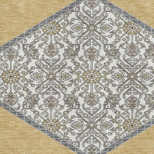 HomeRoots 8' X 10' Elegant Gold Ivory Gray Oriental Area Rug – Washable, Stain-Resistant, UV Protected Design 679358