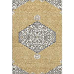 HomeRoots 9' X 12' Gold Ivory Gray Oriental Area Rug - Washable, Durable, UV Protected for Stylish Spaces 679359