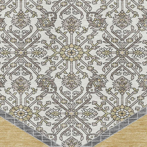 HomeRoots 9' X 12' Gold Ivory Gray Oriental Area Rug - Washable, Durable, UV Protected for Stylish Spaces 679359