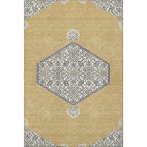 HomeRoots 9' X 12' Gold Ivory Gray Oriental Area Rug - Washable, Durable, UV Protected for Stylish Spaces 679359