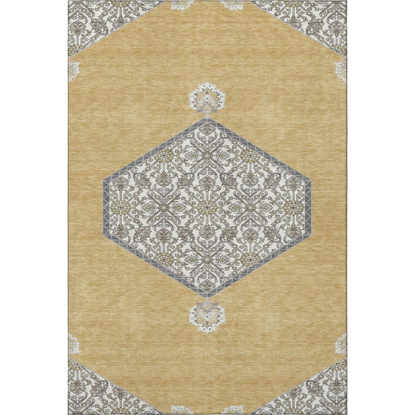 HomeRoots 9' X 12' Gold Ivory Gray Oriental Area Rug - Washable, Durable, UV Protected for Stylish Spaces 679359
