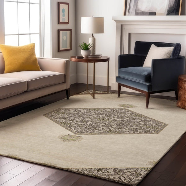 HomeRoots 5' X 8' Washable Ivory Beige & Gray Oriental Area Rug with UV Protection for Elegant Living Spaces 679362