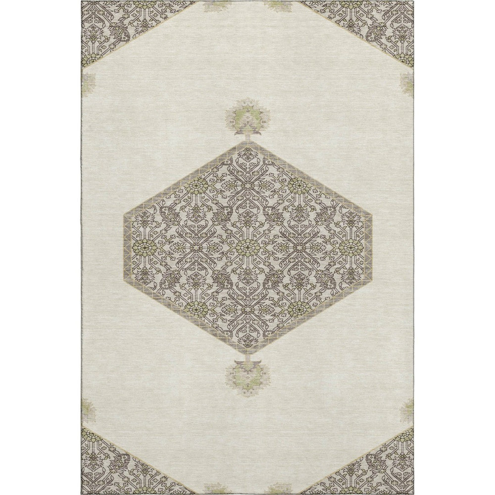 HomeRoots 5' X 8' Washable Ivory Beige & Gray Oriental Area Rug with UV Protection for Elegant Living Spaces 679362