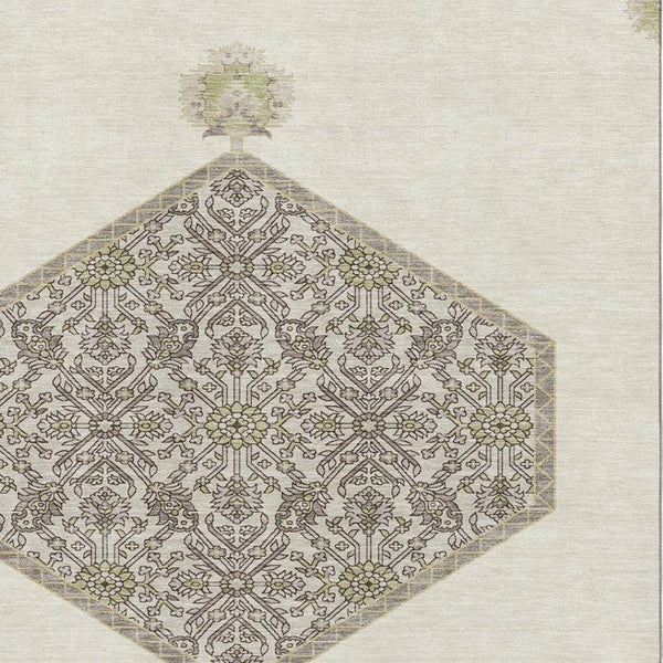 HomeRoots 5' X 8' Washable Ivory Beige & Gray Oriental Area Rug with UV Protection for Elegant Living Spaces 679362