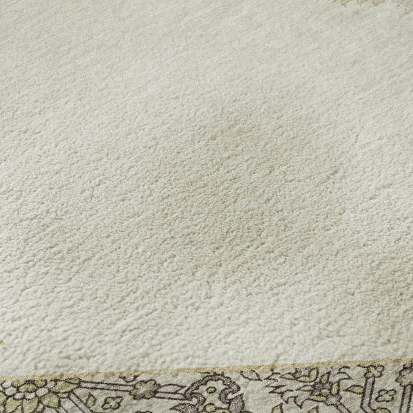 HomeRoots 8' Ivory Beige and Gray Oriental Round Rug - Washable, UV Protected, Durable for Homes with Kids & Pets 679363