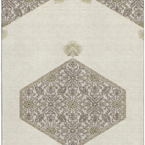 HomeRoots 10' Stylish Ivory Beige & Gray Oriental Washable Area Rug - UV Protected, Stain Resistant & Durable! 679366