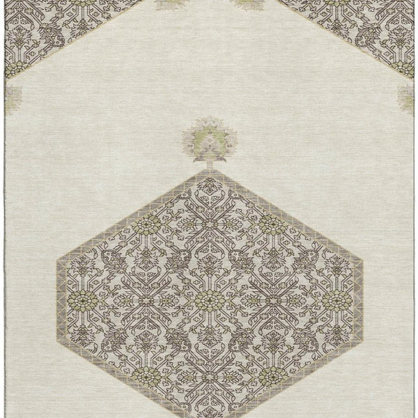 HomeRoots 10' Stylish Ivory Beige & Gray Oriental Washable Area Rug - UV Protected, Stain Resistant & Durable! 679366