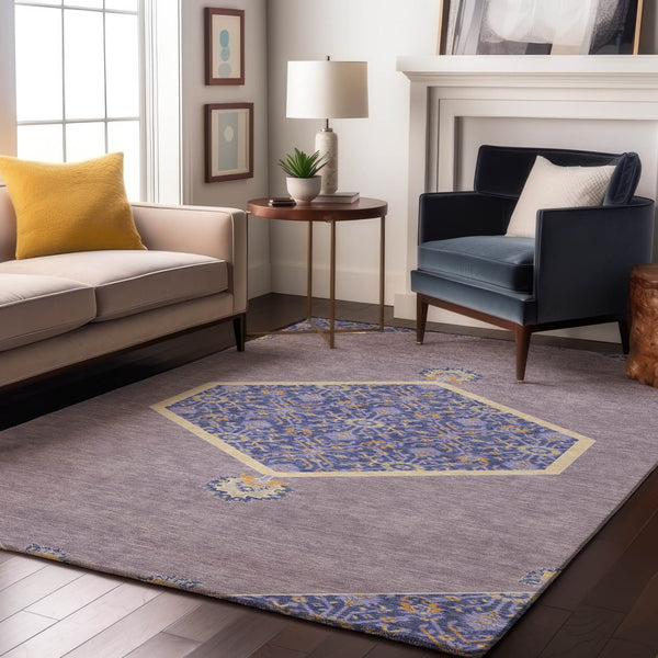 HomeRoots 5' X 8' Elegant Lavender, Blue, and Gold Oriental Area Rug - Washable, UV Protected & Stain Resistant 679368
