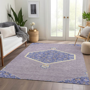 HomeRoots 5' X 8' Elegant Lavender, Blue, and Gold Oriental Area Rug - Washable, UV Protected & Stain Resistant 679368