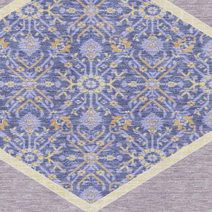 HomeRoots 5' X 8' Elegant Lavender, Blue, and Gold Oriental Area Rug - Washable, UV Protected & Stain Resistant 679368