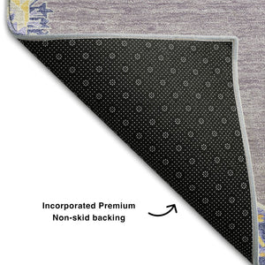 HomeRoots 8' Elegant Lavender Blue and Gold Oriental Round Rug - UV Protected, Washable, Durable Design! 679369
