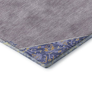 HomeRoots 8' Elegant Lavender Blue and Gold Oriental Round Rug - UV Protected, Washable, Durable Design! 679369