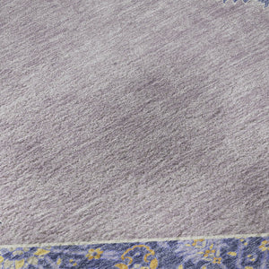 HomeRoots 8' Elegant Lavender Blue and Gold Oriental Round Rug - UV Protected, Washable, Durable Design! 679369