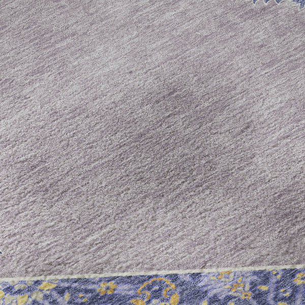 HomeRoots 8' Elegant Lavender Blue and Gold Oriental Round Rug - UV Protected, Washable, Durable Design! 679369