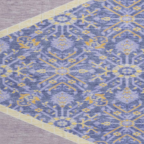 HomeRoots 8' Elegant Lavender Blue and Gold Oriental Round Rug - UV Protected, Washable, Durable Design! 679369