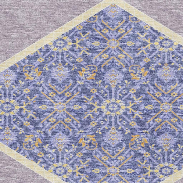 HomeRoots 8' X 10' Elegant Lavender Blue & Gold Oriental Area Rug - Washable, UV Protected, Stain Resistant! 679370