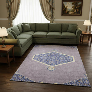 HomeRoots 9' X 12' Elegant Lavender-Blue & Gold Oriental Area Rug, Kid & Pet Friendly, UV Resistant, Washable 679371