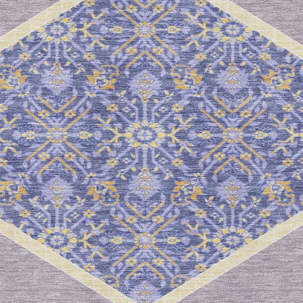 HomeRoots 9' X 12' Elegant Lavender-Blue & Gold Oriental Area Rug, Kid & Pet Friendly, UV Resistant, Washable 679371