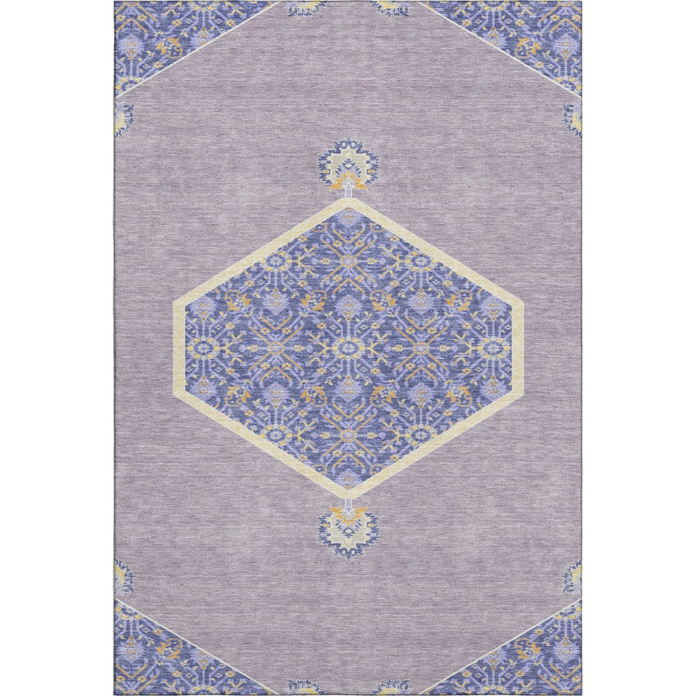 HomeRoots 10' X 14' Elegant Lavender Blue & Gold Oriental Area Rug - Washable, Stain Resistant & UV Protected! 679372