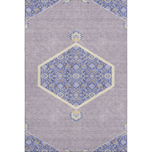 HomeRoots 10' X 14' Elegant Lavender Blue & Gold Oriental Area Rug - Washable, Stain Resistant & UV Protected! 679372