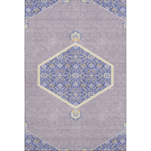 HomeRoots 10' X 14' Elegant Lavender Blue & Gold Oriental Area Rug - Washable, Stain Resistant & UV Protected! 679372