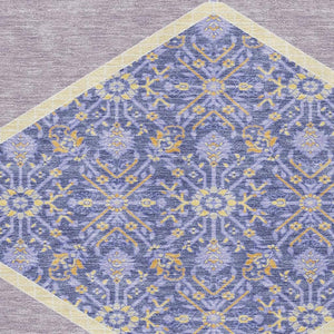 HomeRoots 10' X 14' Elegant Lavender Blue & Gold Oriental Area Rug - Washable, Stain Resistant & UV Protected! 679372