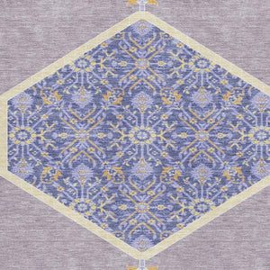 HomeRoots 10' X 14' Elegant Lavender Blue & Gold Oriental Area Rug - Washable, Stain Resistant & UV Protected! 679372