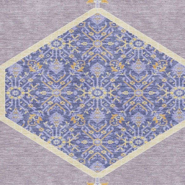 HomeRoots 10' X 14' Elegant Lavender Blue & Gold Oriental Area Rug - Washable, Stain Resistant & UV Protected! 679372