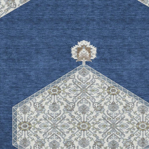 HomeRoots 5' X 8' Washable Navy Blue Ivory Gray Oriental Area Rug - Durable, UV-Protected for High-Traffic Areas 679374