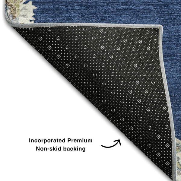 HomeRoots 9' X 12' Navy Blue, Ivory & Gray Oriental Area Rug - Washable, UV Protected & Stain Resistant Design 679377