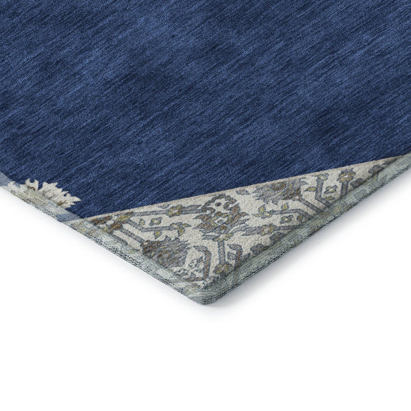 HomeRoots 9' X 12' Navy Blue, Ivory & Gray Oriental Area Rug - Washable, UV Protected & Stain Resistant Design 679377