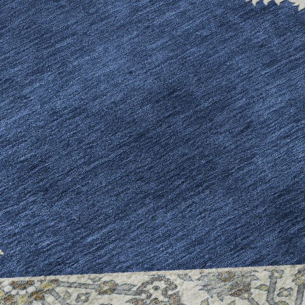 HomeRoots 10' X 14' Navy Blue and Ivory Oriental Washable Area Rug with UV Protection for Modern Homes 679378