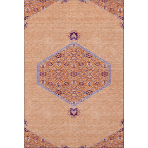 HomeRoots 5' X 8' Washable Peach Orange Beige Oriental Area Rug with UV Protection - Perfect for Busy Homes! 679380