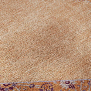 HomeRoots 8' Washable Round Rug in Peach, Orange & Beige - UV Protected, Durable, Oriental Design for Homes 679381