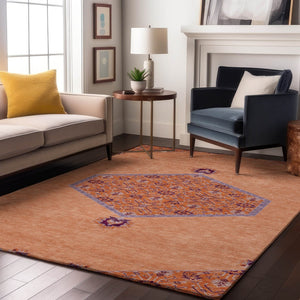 HomeRoots 8' X 10' Washable Peach Orange Beige Oriental Area Rug with Stain Resistance & UV Protection Features 679382