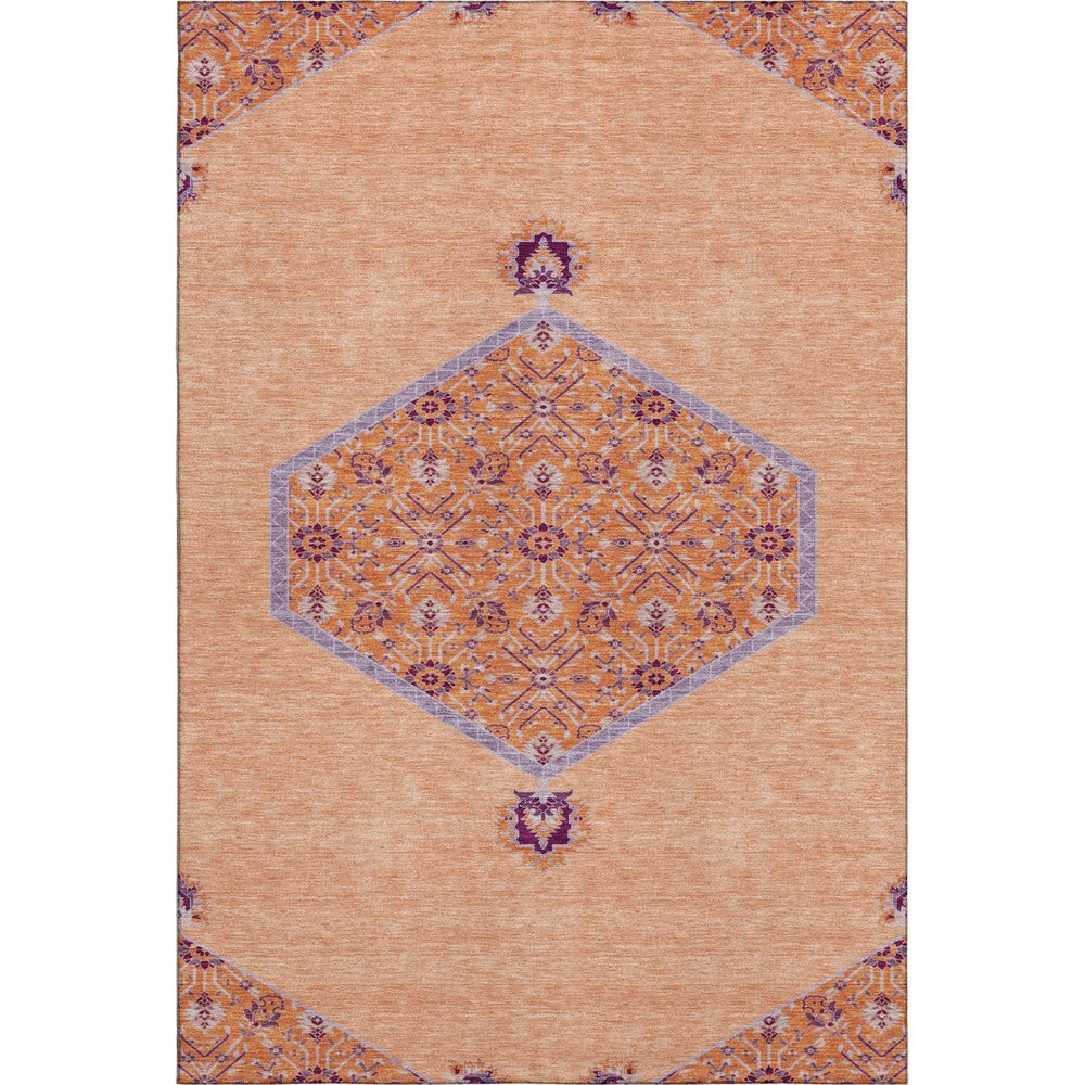 HomeRoots 8' X 10' Washable Peach Orange Beige Oriental Area Rug with Stain Resistance & UV Protection Features 679382