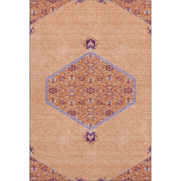 HomeRoots 8' X 10' Washable Peach Orange Beige Oriental Area Rug with Stain Resistance & UV Protection Features 679382