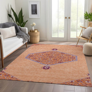 HomeRoots 8' X 10' Washable Peach Orange Beige Oriental Area Rug with Stain Resistance & UV Protection Features 679382