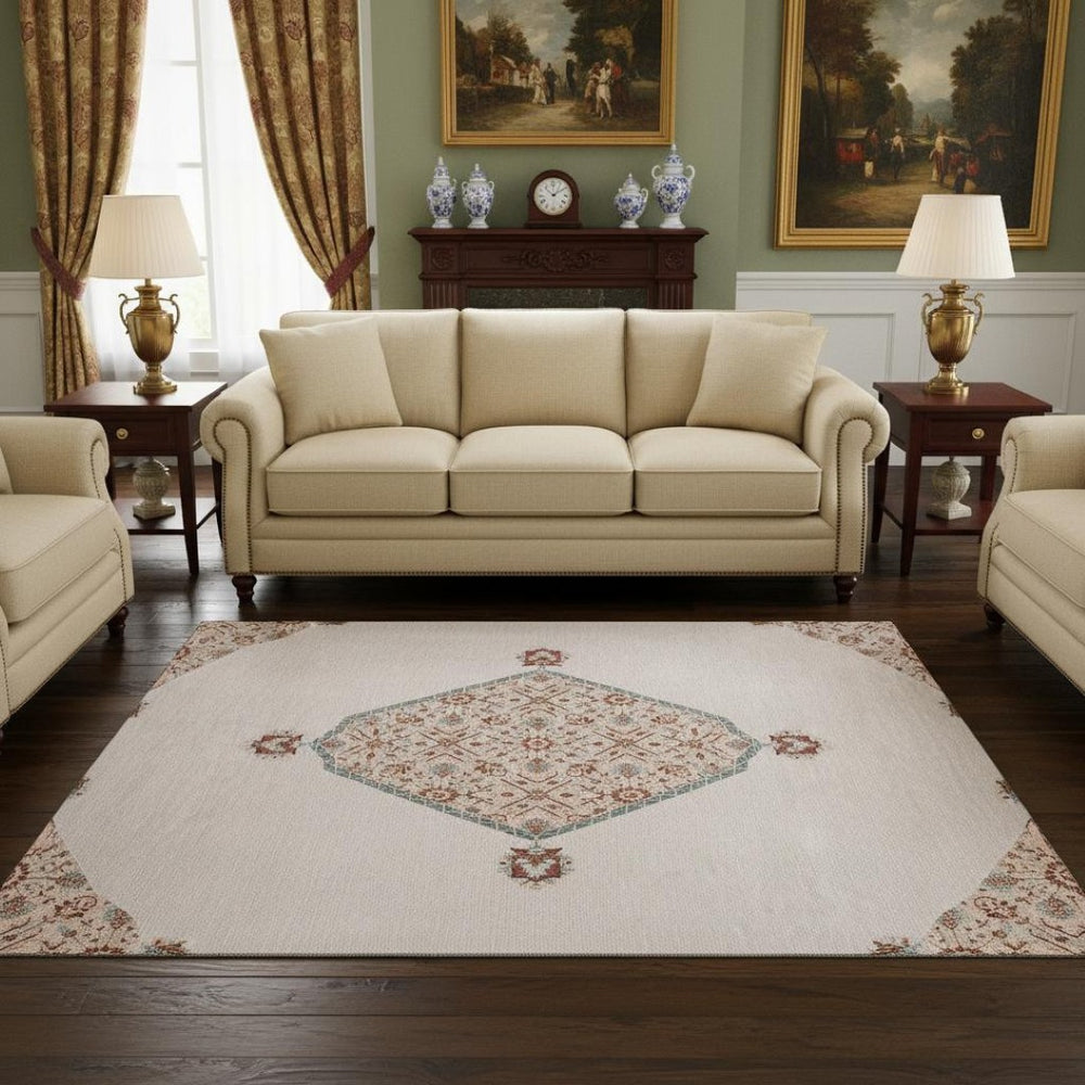 HomeRoots 5' X 8' Pink Burgundy and Gray Washable Area Rug with UV Protection for Timeless Home Elegance 679386